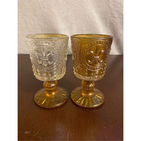 Vintage set of 2 glass amber goblets - Picture 1 of 7